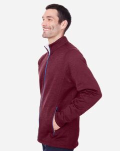 North End NE712 Men’s Flux 2.0 Full-Zip Jacket – Burgundy Heather/ Olympic Blue (on model side)