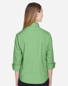 Devon & Jones DP625W Women’s Perfect Fit™ Three-Quarter Sleeve Stretch Poplin Dress Shirt – Lime (on model back)