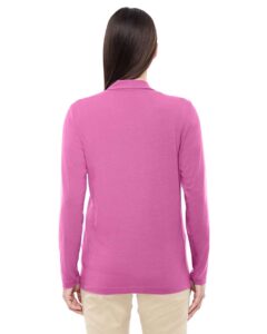 Devon & Jones DP462W Women’s Perfect Fit™ Shawl Collar Cardigan – Charity Pink (on model back)