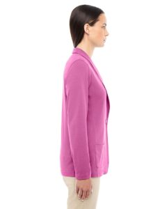 Devon & Jones DP462W Women’s Perfect Fit™ Shawl Collar Cardigan – Charity Pink (on model side)