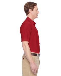 Harriton M610S Men’s Paradise Short Sleeve Performance Shirt – Parrot Red (on model side)