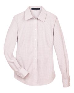 Devon & Jones DG510W Women’s Crown Collection® Micro Tattersall Woven Dress Shirt – White/ Burgundy/ Silver