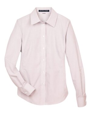 Devon & Jones DG510W Women’s Crown Collection® Micro Tattersall Woven Dress Shirt – White/ Burgundy/ Silver