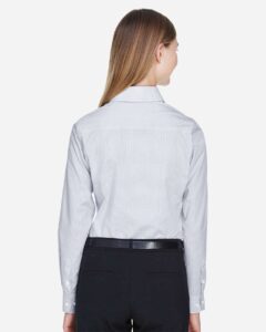 Devon & Jones DG510W Women’s Crown Collection® Micro Tattersall Woven Dress Shirt – White/ Navy/ Crystal (on model back)