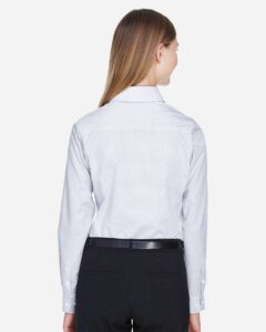 Devon & Jones DG510W Women’s Crown Collection® Micro Tattersall Woven Dress Shirt – White/ Silver/ Slate (on model back)