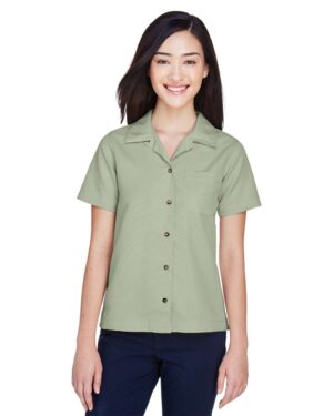 UltraClub 8981 Women’s Cabana Breeze Camp Shirt – Sage (on model)