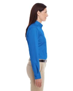 Harriton M581W Women’s Foundation Cotton Twill Shirt with Teflon – French Blue (on model side)