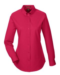 Harriton M581W Women’s Foundation Cotton Twill Shirt with Teflon – Red