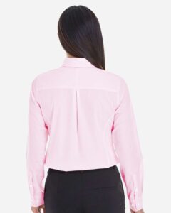 Devon & Jones DG534W Women’s Crown Collection® Striped Woven Dress Shirt – Pink/ White (on model back)