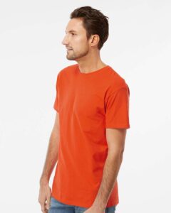 M&O 4800 Men’s Gold Soft Touch T-Shirt – Burnt Orange (on model side)