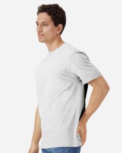 Gildan 3000 Unisex Light Cotton T-Shirt – Ash (on model side)