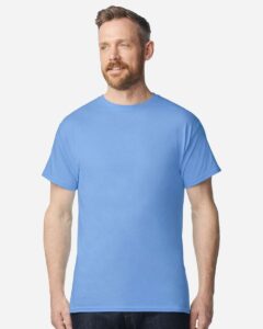 Gildan 3000 Unisex Light Cotton T-Shirt – Carolina Blue (on model)