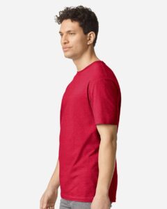 Gildan 3000 Unisex Light Cotton T-Shirt – Cherry Red (on model side)