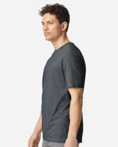 Gildan 3000 Unisex Light Cotton T-Shirt – Dark Heather (on model side)