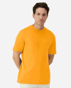 Gildan 3000 Unisex Light Cotton T-Shirt – Gold (on model)