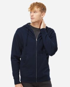 Independent Trading Co. SS4500Z Unisex Midweight Full-Zip Hooded Sweatshirt – Classic Navy (on model)