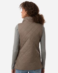 Weatherproof W207359 Women’s Vintage Diamond Quilted Vest – Driftwood (on model back)