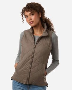 Weatherproof W207359 Women’s Vintage Diamond Quilted Vest – Driftwood (on model)