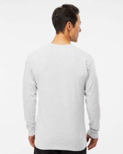 M&O 4820 Unisex Gold Soft Touch Long Sleeve T-Shirt – Ash (on model back)