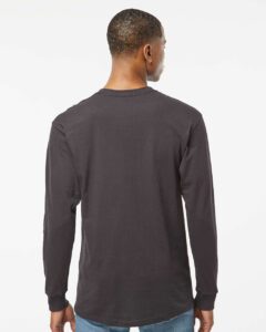 M&O 4820 Unisex Gold Soft Touch Long Sleeve T-Shirt – Charcoal (on model back)