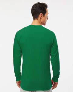 M&O 4820 Unisex Gold Soft Touch Long Sleeve T-Shirt – Fine Kelly Green (on model back)