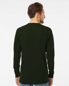 M&O 4820 Unisex Gold Soft Touch Long Sleeve T-Shirt – Forest Green (on model back)
