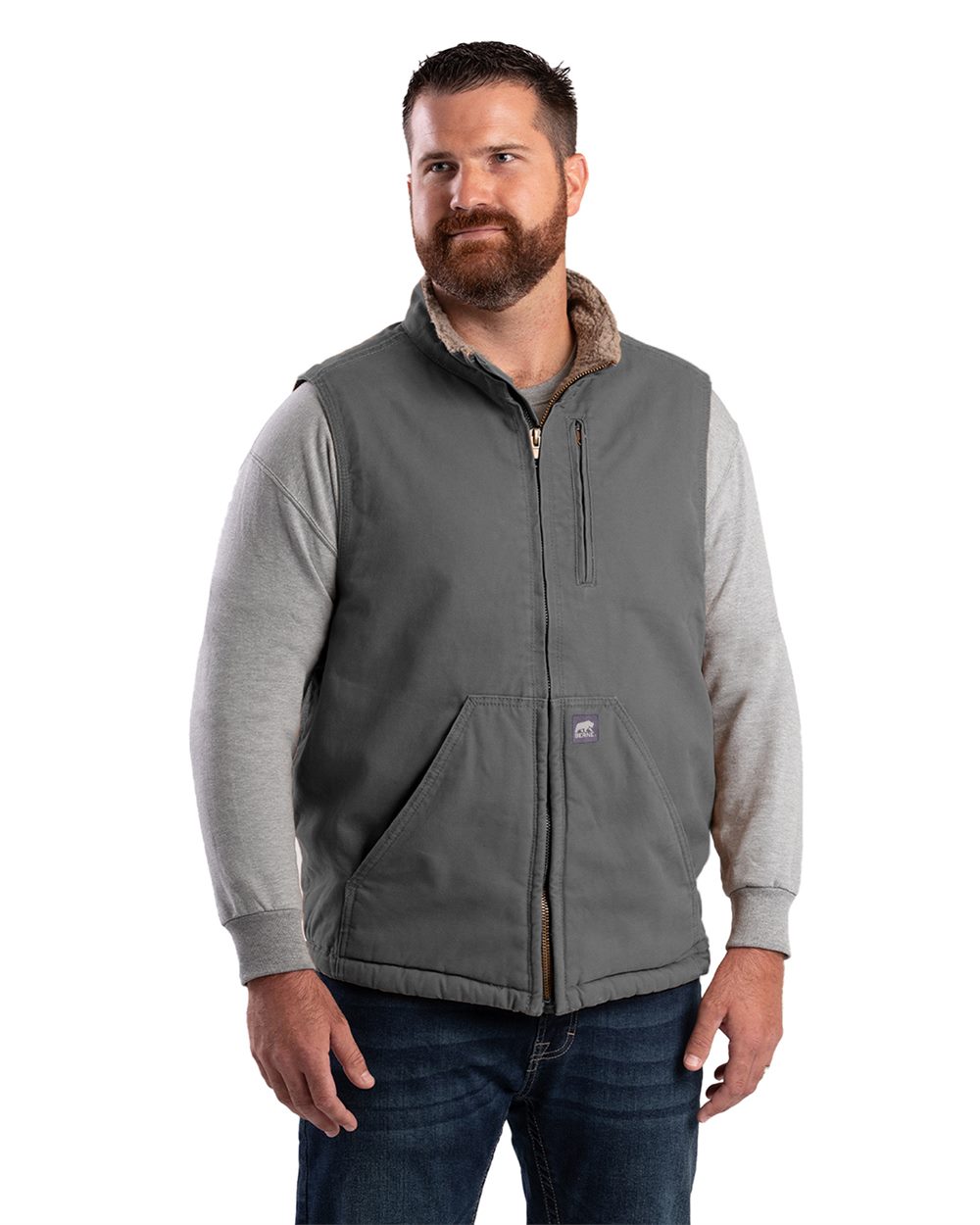 Berne Apparel V818 Men’s Heartland Sherpa-Lined Washed Duck Vest Berne Apparel V818 Men’s Heartland Sherpa-Lined Washed Duck Vest