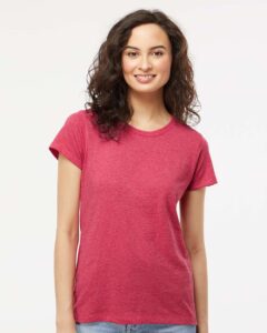 M&O 4810 Women’s Gold Soft Touch T-Shirt – Heather Pink (on model)