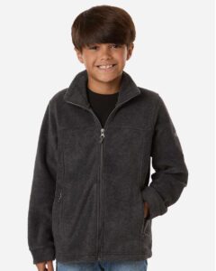 Columbia 212479 Youth Steens Mountain™ II Fleece Full-Zip Jacket – Charcoal Heather (on model)