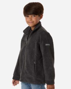 Columbia 212479 Youth Steens Mountain™ II Fleece Full-Zip Jacket – Charcoal Heather (on model side)