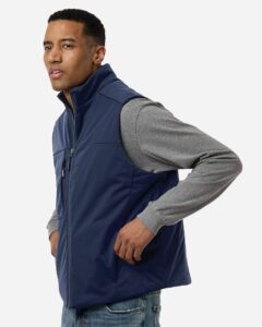 CORE365 CE716 Unisex Techno Lite Flat-Fill Insulated Vest – Classic Navy (on model side)