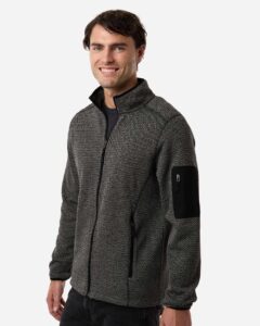 North End NE730 Men’s Jasper Full-Zip Fleece Jacket – Black/ Grey (on model side)
