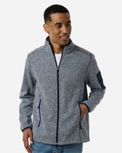 North End NE730 Men’s Jasper Full-Zip Fleece Jacket – Classic Navy/ White (on model)