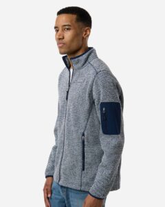 North End NE730 Men’s Jasper Full-Zip Fleece Jacket – Classic Navy/ White (on model side)
