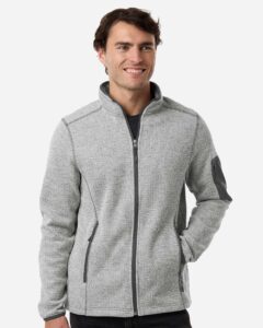 North End NE730 Men’s Jasper Full-Zip Fleece Jacket – Grey/ White (on model)