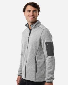 North End NE730 Men’s Jasper Full-Zip Fleece Jacket – Grey/ White (on model side)