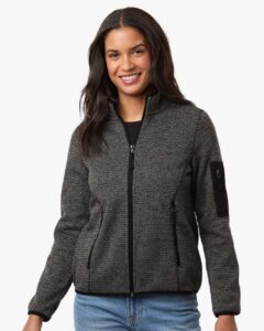 North End NE730W Women’s Jasper Full-Zip Fleece Jacket – Black/ Grey (on model)