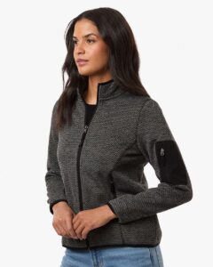 North End NE730W Women’s Jasper Full-Zip Fleece Jacket – Black/ Grey (on model side)