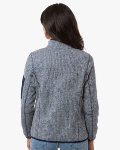 North End NE730W Women’s Jasper Full-Zip Fleece Jacket – Classic Navy/ White (on model back)