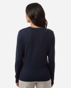 Devon & Jones DG445W Women’s New Classics V-Neck Sweater – Navy (on model back)