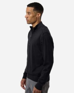 Devon & Jones DG446 Men’s New Classics Quarter-Zip Sweater – Black (on model side)
