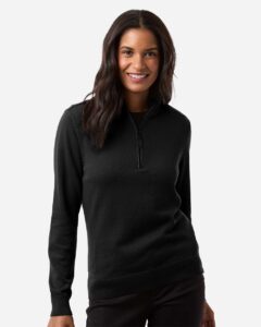 Devon & Jones DG446W Women’s New Classics Quarter-Zip Sweater – Black (on model)