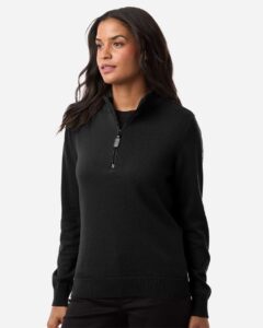 Devon & Jones DG446W Women’s New Classics Quarter-Zip Sweater – Black (on model side)