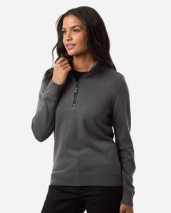 Devon & Jones DG446W Women’s New Classics Quarter-Zip Sweater – Graphite (on model side)