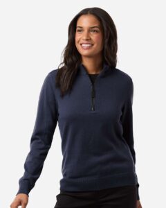 Devon & Jones DG446W Women’s New Classics Quarter-Zip Sweater – Navy (on model)