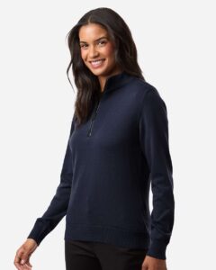 Devon & Jones DG446W Women’s New Classics Quarter-Zip Sweater – Navy (on model side)