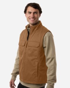 Harriton M723 Unisex ClimaBloc® Station Vest – Duck Brown (on model side)