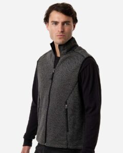 North End NE731 Men’s Jasper Jacquard Fleece Vest – Black/ Grey (on model side)