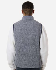 North End NE731 Men’s Jasper Jacquard Fleece Vest – Classic Navy/ White (on model back)