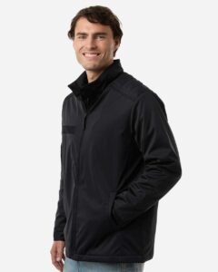Harriton M781 Men’s Guardian Insulated Utility Jacket – Black (on model side)